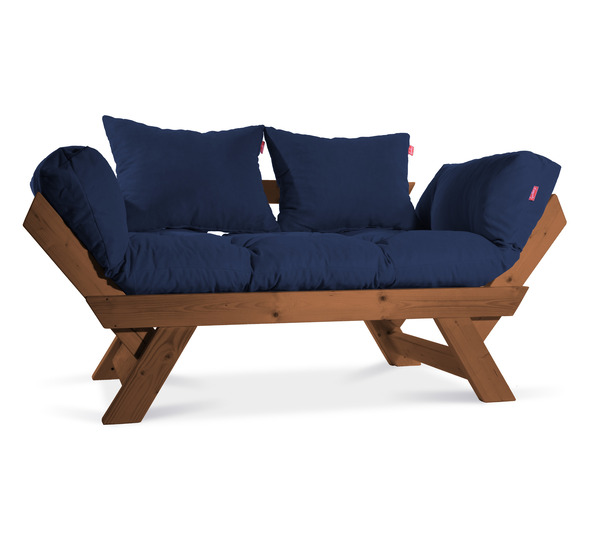 Mobildeco Kombin Wood Ahşap İki Kişilik Kanepe (Koyu Ceviz/Lacivert)