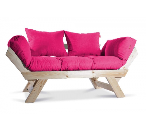 Mobildeco Kombin Wood Ahşap İki Kişilik Kanepe (Doğal/Pembe)