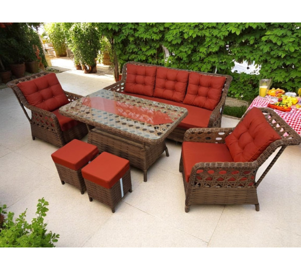 HELİOS RATTAN BAHÇE MOBİLYASI/BALKON TAKIM  KAHVE RENGİ / KİREMİT MİNDER